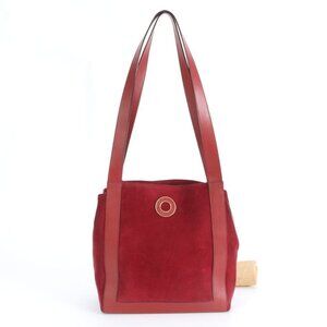 Celine Circle Logo Red Leather Tote
